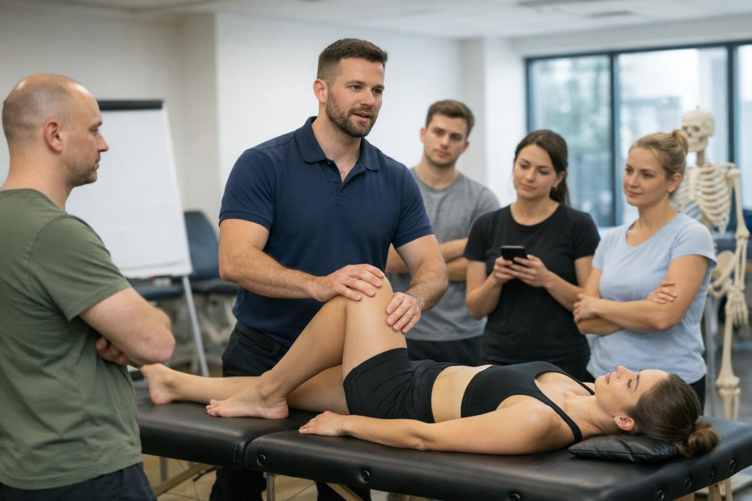 fotografia fizjoterapeuty prowadzącego szkolenie praktyczne